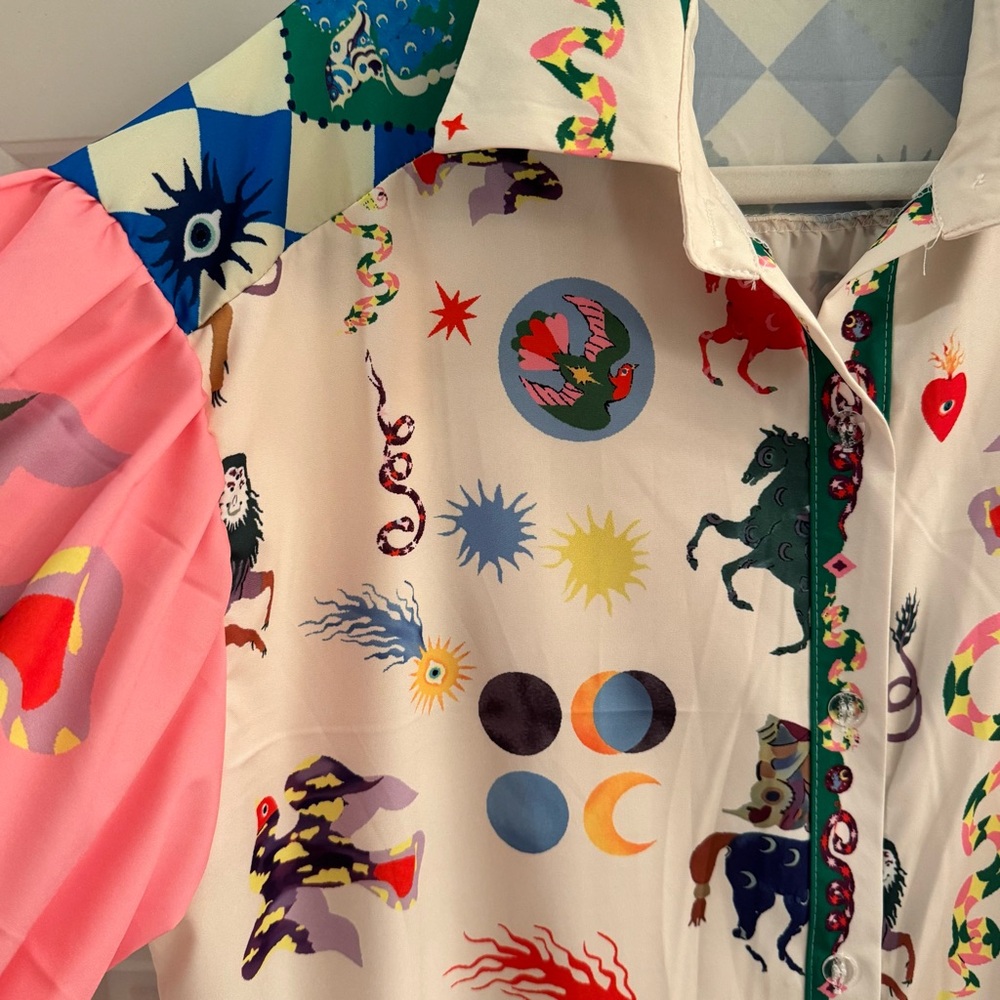 Graffiti Print Button Down Shirt Dress - Picture 4 of 9